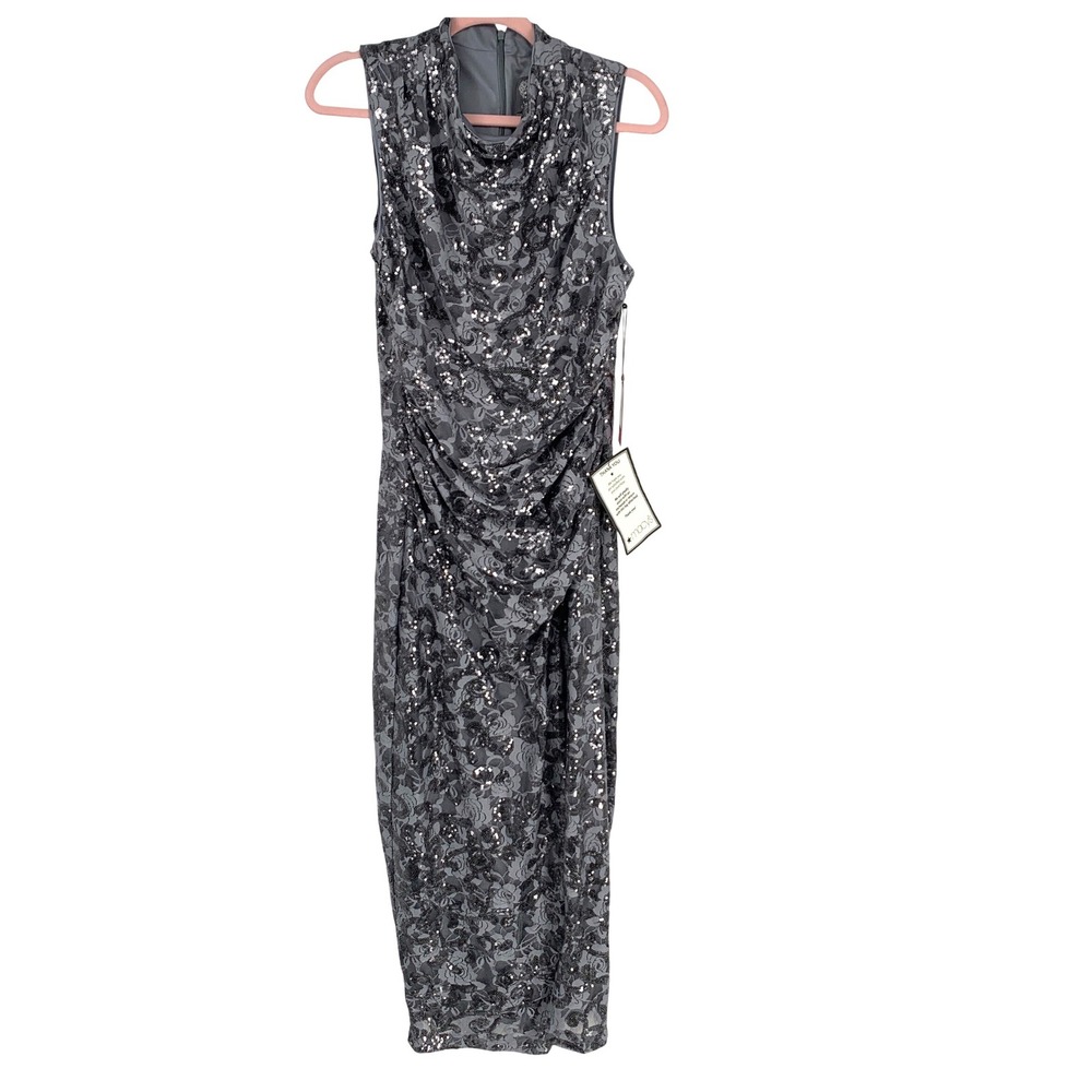 Vince Camuto 12 Gray Sequin Floral Cowl Neck Maxi Dress Evening - Picture 2 of 9
